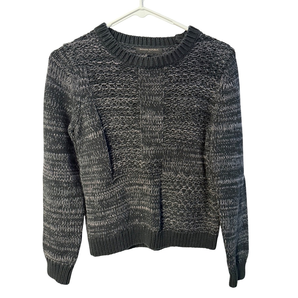 Banana Republic Sweater Womens XSP Black Grey Marled Knit